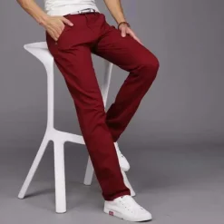 Discount OUKU Men's Trousers Chinos Work Pants Casual Pants Pocket Straight Leg Plain Comfort Breathable Office Daily Streetwear Stylish Classic Black Wine Micro-elastic