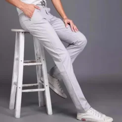 Discount OUKU Men's Trousers Chinos Work Pants Casual Pants Pocket Straight Leg Plain Comfort Breathable Office Daily Streetwear Stylish Classic Black Wine Micro-elastic