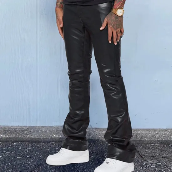 Clearance OUKU Men's Trousers Faux Leather Pants Casual Pants Pocket Plain Comfort Breathable Outdoor Daily Going out Fashion Casual Black Red