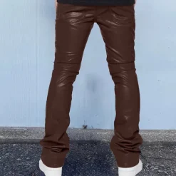 Clearance OUKU Men's Trousers Faux Leather Pants Casual Pants Pocket Plain Comfort Breathable Outdoor Daily Going out Fashion Casual Black Red
