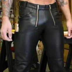Discount OUKU Men's Trousers Faux Leather Pants Zipper Pocket Straight Leg Solid Color Waterproof Full Length Daily Holiday Going out Stylish Classic Black