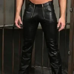 Discount OUKU Men's Trousers Faux Leather Pants Zipper Pocket Straight Leg Solid Color Waterproof Full Length Daily Holiday Going out Stylish Classic Black
