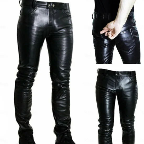 Outlet OUKU Men's Trousers Faux Leather Shorts Buttons Pocket Plain Comfort Outdoor Daily Fashion Casual Micro-elastic Black
