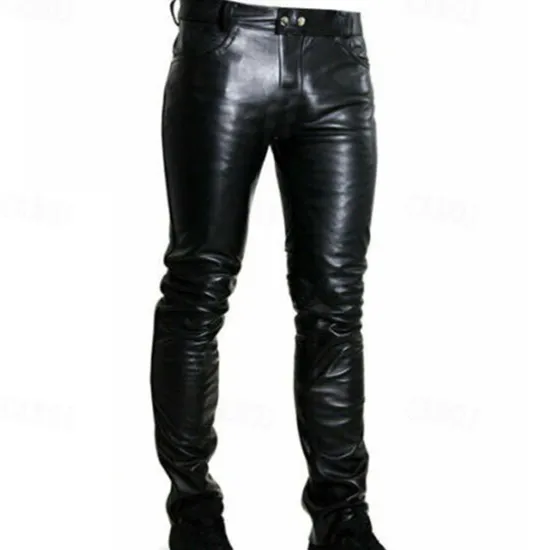 Outlet OUKU Men's Trousers Faux Leather Shorts Buttons Pocket Plain Comfort Outdoor Daily Fashion Casual Micro-elastic Black