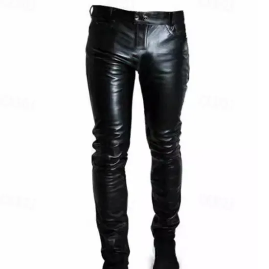 Outlet OUKU Men's Trousers Faux Leather Shorts Buttons Pocket Plain Comfort Outdoor Daily Fashion Casual Micro-elastic Black