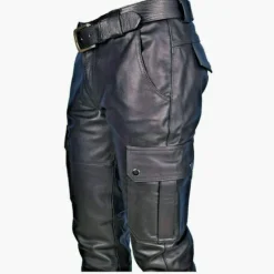 Outlet OUKU Men's Trousers Faux Leather Pants Casual Pants Multi Pocket Solid Color Nightclub Streetwear Fashion Black Red