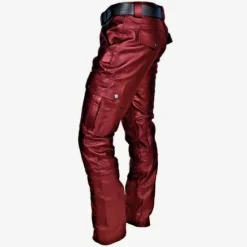 Outlet OUKU Men's Trousers Faux Leather Pants Casual Pants Multi Pocket Solid Color Nightclub Streetwear Fashion Black Red