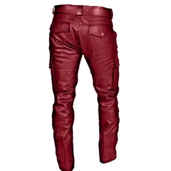 Outlet OUKU Men's Trousers Faux Leather Pants Casual Pants Multi Pocket Solid Color Nightclub Streetwear Fashion Black Red