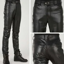 OUKU Men's Trousers Faux Leather Pants Casual Pants Pocket Straight Leg Plain Comfort Casual Daily Holiday Streetwear Stylish Black