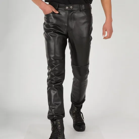 OUKU Men's Trousers Faux Leather Pants Casual Pants Pocket Straight Leg Plain Comfort Casual Daily Holiday Streetwear Stylish Black
