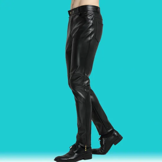 OUKU Men's Trousers Faux Leather Pants Casual Pants Pocket Straight Leg Plain Comfort Casual Daily Holiday Streetwear Stylish Black