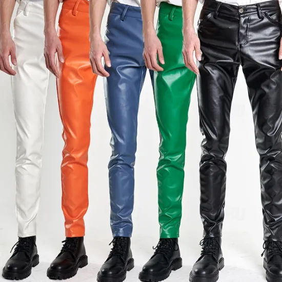 Hot OUKU Men's Trousers Faux Leather Pants Casual Pants Pocket Plain Comfort Breathable Outdoor Daily Going out Fashion Casual Black White