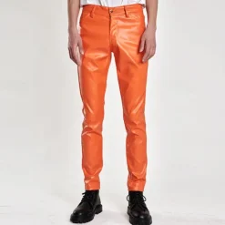 Hot OUKU Men's Trousers Faux Leather Pants Casual Pants Pocket Plain Comfort Breathable Outdoor Daily Going out Fashion Casual Black White