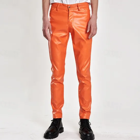 Hot OUKU Men's Trousers Faux Leather Pants Casual Pants Pocket Plain Comfort Breathable Outdoor Daily Going out Fashion Casual Black White