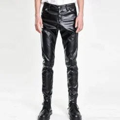 Hot OUKU Men's Trousers Faux Leather Pants Casual Pants Pocket Plain Comfort Breathable Outdoor Daily Going out Fashion Casual Black White