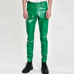Hot OUKU Men's Trousers Faux Leather Pants Casual Pants Pocket Plain Comfort Breathable Outdoor Daily Going out Fashion Casual Black White