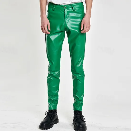 Hot OUKU Men's Trousers Faux Leather Pants Casual Pants Pocket Plain Comfort Breathable Outdoor Daily Going out Fashion Casual Black White