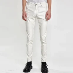 Hot OUKU Men's Trousers Faux Leather Pants Casual Pants Pocket Plain Comfort Breathable Outdoor Daily Going out Fashion Casual Black White