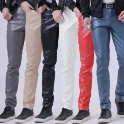 Outlet OUKU Men's Trousers Faux Leather Pants Casual Pants Pocket Straight Leg Plain Stretch Party Daily Wear Fashion Streetwear Black White