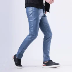 Outlet OUKU Men's Trousers Faux Leather Pants Casual Pants Pocket Straight Leg Plain Stretch Party Daily Wear Fashion Streetwear Black White