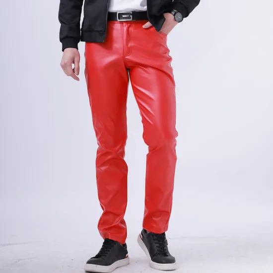 Outlet OUKU Men's Trousers Faux Leather Pants Casual Pants Pocket Straight Leg Plain Stretch Party Daily Wear Fashion Streetwear Black White