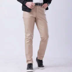 Outlet OUKU Men's Trousers Faux Leather Pants Casual Pants Pocket Straight Leg Plain Stretch Party Daily Wear Fashion Streetwear Black White