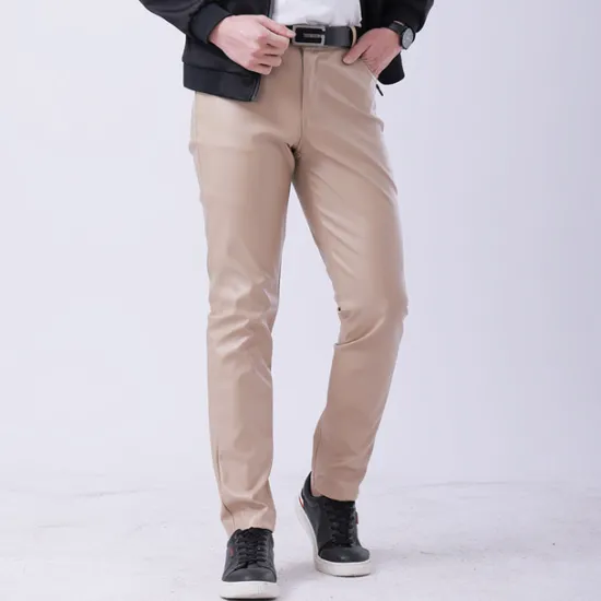 Outlet OUKU Men's Trousers Faux Leather Pants Casual Pants Pocket Straight Leg Plain Stretch Party Daily Wear Fashion Streetwear Black White
