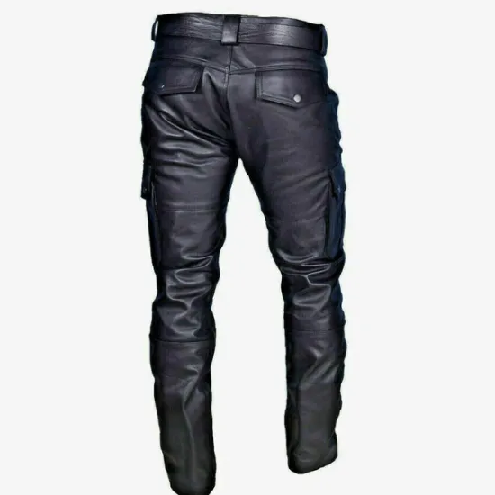 Clearance OUKU Men's Trousers Leather Pants Casual Pants Multi Pocket Solid Color Motorcycle Streetwear Fashion Black Red