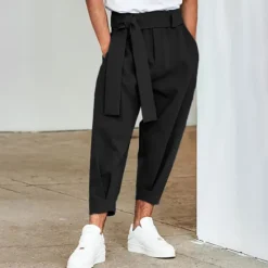 OUKU Men's Trousers Pants Trousers Tapered Carrot Pants Cropped Pants Casual Pants Drawstring Elastic Waist Novelty Solid Color Comfort Outdoor Ankle-Length Casual Daily Streetwear Streetwear Casual