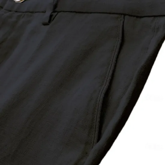Outlet OUKU Men's Trousers Solid Color Knee Length Business Classic Style Casual Black White Inelastic