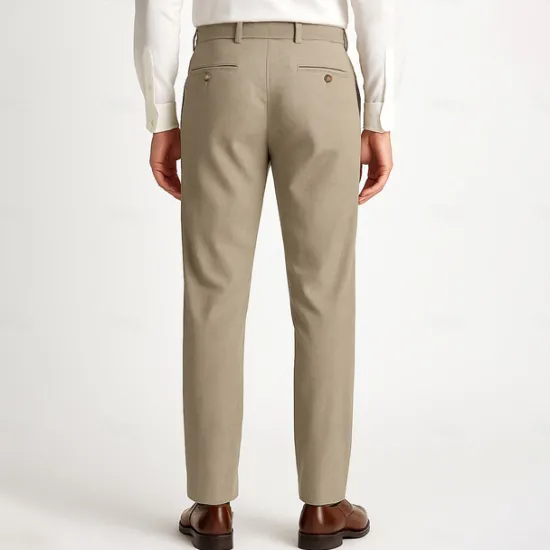 Outlet OUKU Men's Trousers Solid Color Knee Length Business Classic Style Casual Black White Inelastic