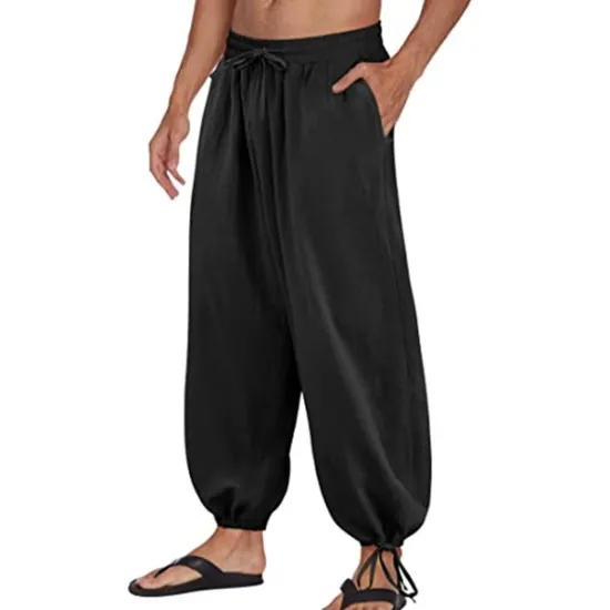 Sale OUKU Men's Trousers Summer Pants Bloomers Beach Pants Baggy Harem Pants Pocket Drawstring Baggy Plain Comfort Breathable Yoga Daily Classic Casual / Sporty Loose Fit Black White
