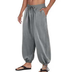 Sale OUKU Men's Trousers Summer Pants Bloomers Beach Pants Baggy Harem Pants Pocket Drawstring Baggy Plain Comfort Breathable Yoga Daily Classic Casual / Sporty Loose Fit Black White