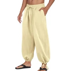 Sale OUKU Men's Trousers Summer Pants Bloomers Beach Pants Baggy Harem Pants Pocket Drawstring Baggy Plain Comfort Breathable Yoga Daily Classic Casual / Sporty Loose Fit Black White