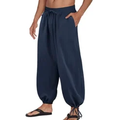 Sale OUKU Men's Trousers Summer Pants Bloomers Beach Pants Baggy Harem Pants Pocket Drawstring Baggy Plain Comfort Breathable Yoga Daily Classic Casual / Sporty Loose Fit Black White