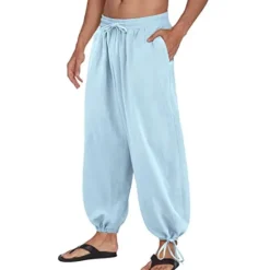Sale OUKU Men's Trousers Summer Pants Bloomers Beach Pants Baggy Harem Pants Pocket Drawstring Baggy Plain Comfort Breathable Yoga Daily Classic Casual / Sporty Loose Fit Black White