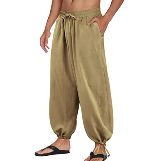 Sale OUKU Men's Trousers Summer Pants Bloomers Beach Pants Baggy Harem Pants Pocket Drawstring Baggy Plain Comfort Breathable Yoga Daily Classic Casual / Sporty Loose Fit Black White