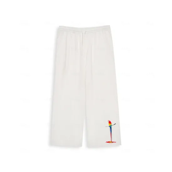 Clearance OUKU Men's Trousers Summer Pants Beach Pants Elastic Drawstring Design Front Pocket Straight Leg Bird Graphic Prints Soft Outdoor Casual Daily For Vacation Fashion Streetwear White Green