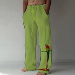 Clearance OUKU Men's Trousers Summer Pants Beach Pants Elastic Drawstring Design Front Pocket Straight Leg Bird Graphic Prints Soft Outdoor Casual Daily For Vacation Fashion Streetwear White Green