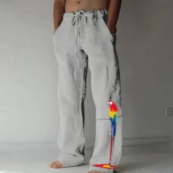Clearance OUKU Men's Trousers Summer Pants Beach Pants Elastic Drawstring Design Front Pocket Straight Leg Bird Graphic Prints Soft Outdoor Casual Daily For Vacation Fashion Streetwear White Green