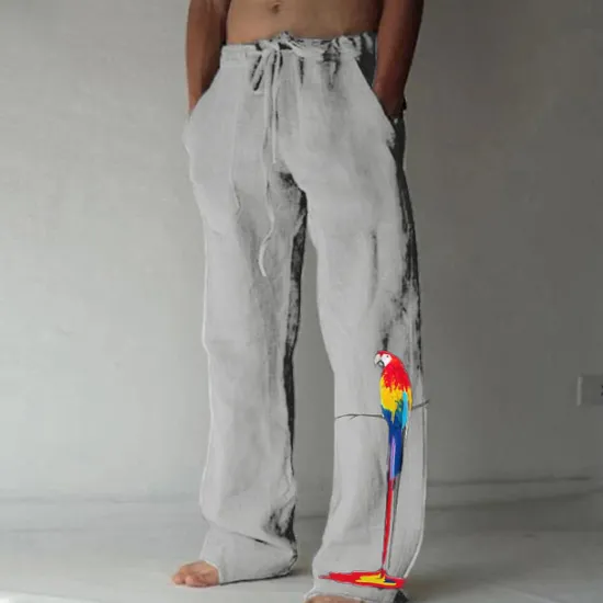 Clearance OUKU Men's Trousers Summer Pants Beach Pants Elastic Drawstring Design Front Pocket Straight Leg Bird Graphic Prints Soft Outdoor Casual Daily For Vacation Fashion Streetwear White Green
