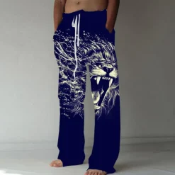 Clearance OUKU Men's Trousers Summer Pants Beach Pants Elastic Drawstring Design Front Pocket Straight Leg Animal Lion Graphic Prints Comfort Soft Casual Daily Fashion Designer Black Green