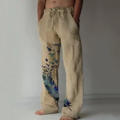 Sale OUKU Men's Trousers Summer Pants Beach Pants Pocket Elastic Waist Drawstring Feather Lightweight Outdoor Full Length Casual Daily Casual Trousers White Navy Blue Micro-elastic
