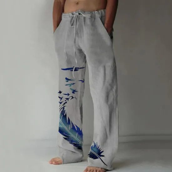 Sale OUKU Men's Trousers Summer Pants Beach Pants Pocket Elastic Waist Drawstring Feather Lightweight Outdoor Full Length Casual Daily Casual Trousers White Navy Blue Micro-elastic