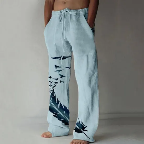 Sale OUKU Men's Trousers Summer Pants Beach Pants Pocket Elastic Waist Drawstring Feather Lightweight Outdoor Full Length Casual Daily Casual Trousers White Navy Blue Micro-elastic