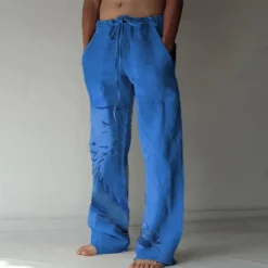 Sale OUKU Men's Trousers Summer Pants Beach Pants Pocket Elastic Waist Drawstring Feather Lightweight Outdoor Full Length Casual Daily Casual Trousers White Navy Blue Micro-elastic