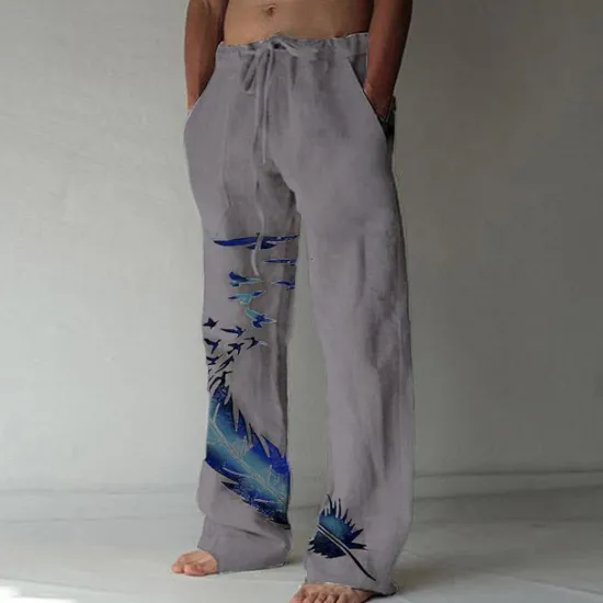 Sale OUKU Men's Trousers Summer Pants Beach Pants Pocket Elastic Waist Drawstring Feather Lightweight Outdoor Full Length Casual Daily Casual Trousers White Navy Blue Micro-elastic