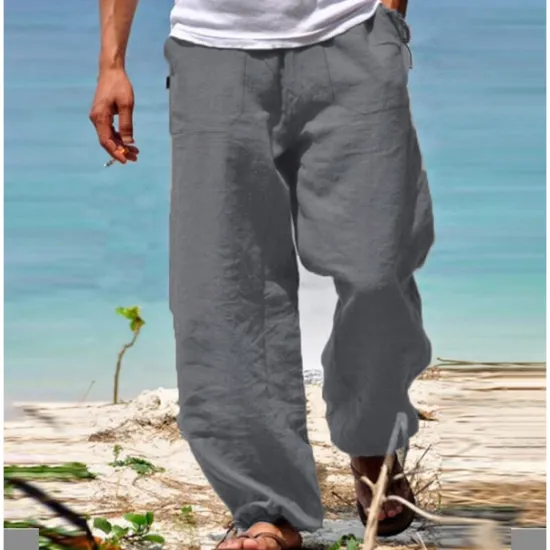 Outlet OUKU Men's Trousers Summer Pants Beach Pants Elastic Waist Wide Leg Straight Leg Plain Breathable Soft Yoga Casual Daily Fashion Streetwear Loose Fit Black White