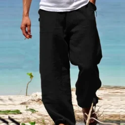 Outlet OUKU Men's Trousers Summer Pants Beach Pants Elastic Waist Wide Leg Straight Leg Plain Breathable Soft Yoga Casual Daily Fashion Streetwear Loose Fit Black White