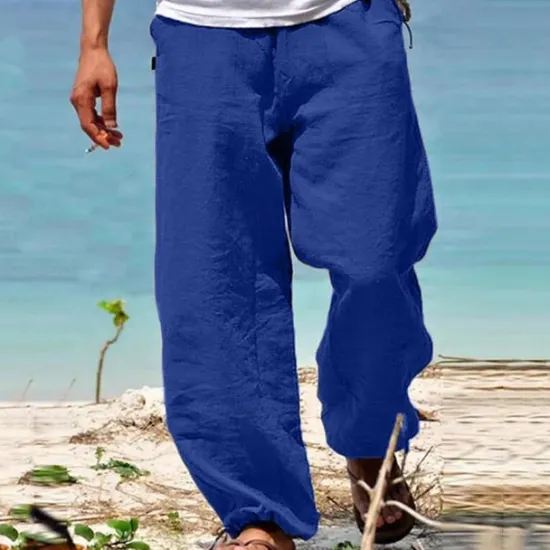 Outlet OUKU Men's Trousers Summer Pants Beach Pants Elastic Waist Wide Leg Straight Leg Plain Breathable Soft Yoga Casual Daily Fashion Streetwear Loose Fit Black White
